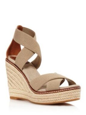 Tory Burch Beige Crisscross Espadrille Wedge Sandals - Women